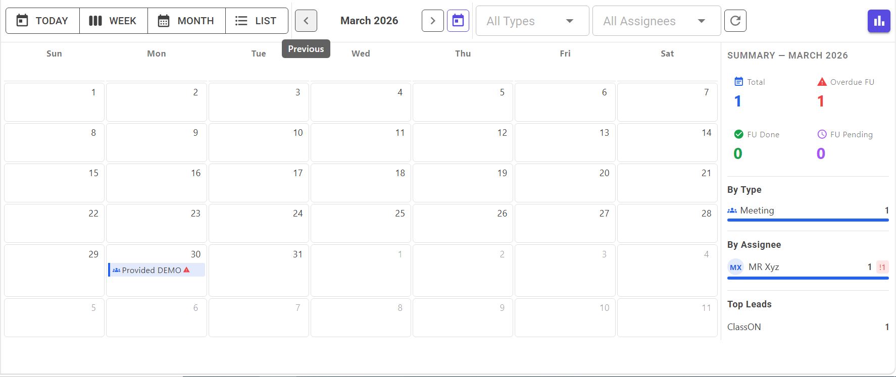 Lead calendar