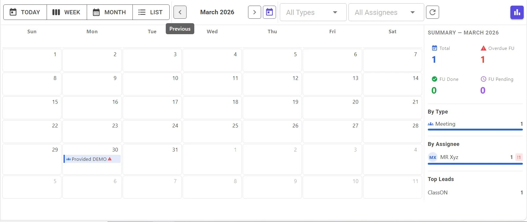 Lead calendar